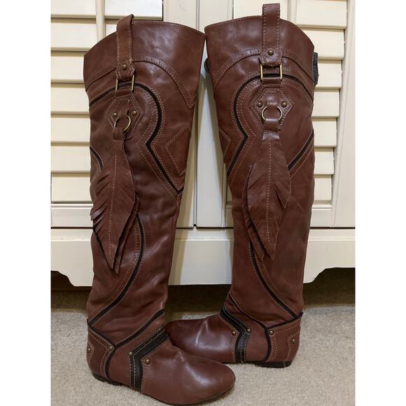 ZIGI Ziginy Brown & Black Knee High Leather Boots Women's Size 6 Indie Boho EUC - Picture 2 of 11